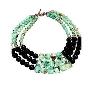 Triple Strand Black & Green Beads 19”